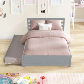 Full Size Wood Platform Bed Frame With Headboard And Twin Trundle For Grey Color (Option: Full)