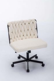 Criss Cross Legged Office Desk Chair With Wheels, Modern Armless Desk Chair With Wide Seat, Home Office Chairs For Work, Meditation, Vanity,White (Color: Grey)