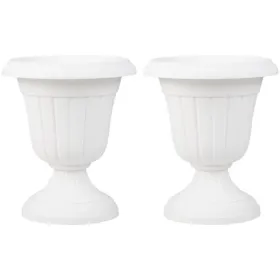 Set Of 2 Vintage Urn Planters, Weather-Proof PP Flower Pots With Optional Drainage Holes For Indoor Outdoor Use-White (Option: defaulttitle)