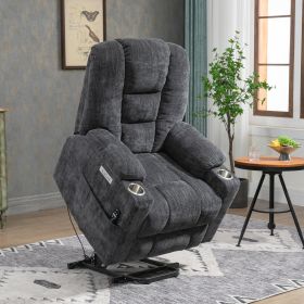 EMON'S Power Lift Massage & Heat Recliner For Elderly, Wide Overstuffed Chair (Color: Grey)