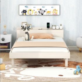 Modern Design Twin Size Platform Bed Frame With USB (Color: White)