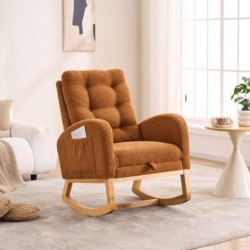 LY-5104 Caramel Accent Rocking Chair With Footrest High Back Rubber Wood Rocking Legs Bedroom Living Space 26.77D X 38.36W X 39.76H Inch (Option: Caramel)