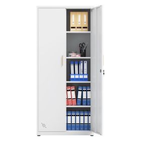 High Storage Cabinet With 2 Doors And 4 Partitions To Separate 5 Storage Spaces, Home  Office Design (Color: White)