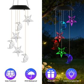 Solar Moon And Star Wind Chime 7 Color Changing Wind Chime For Outside IPX4 Waterproof Outdoor Garden Yard Decor (Option: 1Pc)