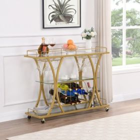 Golden Bar Cart With Wine Rack Tempered Glass Metal Frame Wine Storage (Option: Golden)