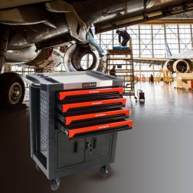 REMOVABLE 4 DRAWERS TOOL CART WITH LOCK (Option: BlackRed)