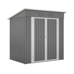 6'x4' Outdoor Metal Storage Shed For Garden Tools Lockable Door With Floor Frame (Option: Gray)