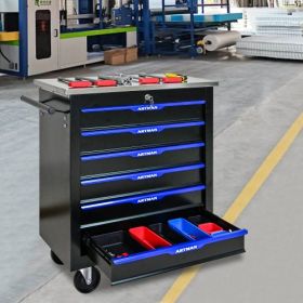 6 DRAWERS MULTIFUNCTIONAL TOOL CART WITH WHEELS-BLACK BLUE (Option: BlackBlue)