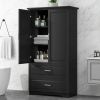 Tall Bathroom Storage Cabinet, Cabinet with Two Doors and Drawers, Adjustable Shelf, MDF Board