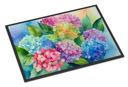 Hydrangeas in Watercolor Doormat Front Door Mat Indoor Outdoor Rugs for Entryway, Non Slip Washable Low Pile, 24H X 36W (Default: Default)