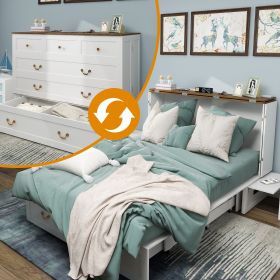 Murphy Bed Cabinet, Queen Murphy Bed with USB and Charging Ports, Murphy Bed Cabinet with Drawer Includes Storage Cabinet (Color: MFC-6-W)