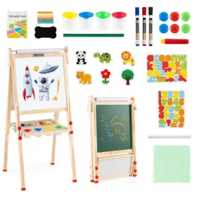 Natural Pine Wood 3-in-1 Kids Art Easel With Magnetic Whiteboard & Chalkboard, Adjustable Height Foldable Drawing Board For Ages 3-14 (Option: defaulttitle)
