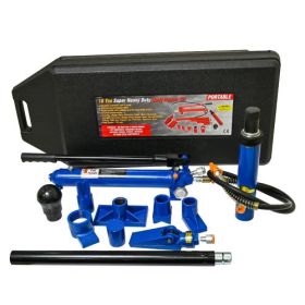 10 Ton  20,000 Lbs Capacity  Porta Power Hydraulic Auto Body Frame Collision Repair Kit Set, 17-Pcs, With Blow Mold Carrying Case And Gauge-Black (Option: BlackBlue)