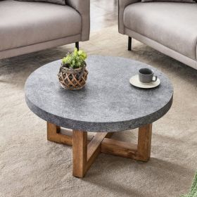 Modern Gray Texture MDF Round Coffee Table - 31.4 Diameter.A Modern Retro Circular Coffee Table With A Diameter Of 31.4 Inches, Made Of MDF Mater (Option: Gray)