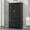 Tall Bathroom Storage Cabinet, Cabinet with Two Doors and Drawers, Adjustable Shelf, MDF Board