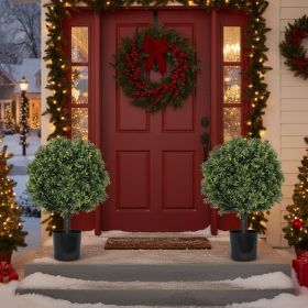 2PCS Set 22in Artificial Trees Natural Boxwood Topiary Fake Plants Evergreen Potted For Porch Patio Entryway Indoor Christmas Home Decor (Option: Green)