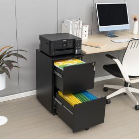 2 Drawer File Cabinet With Lock, Steel Mobile Filing Cabinet On Anti-tilt Wheels, Rolling Locking Office Cabinets Under Desk For Legal Letter Siz (Color: Black)