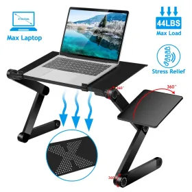 Foldable Laptop Table Bed Notebook Desk with Mouse Board Aluminum Alloy Breakfast Snacking Tray for Home Office Travel Use (Option: Black)