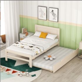 Modern Design Wooden Twin Size Platform Bed Frame With Trundle For Walnut Color (Color: White)