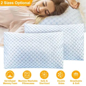 Cooling Memory Foam Pillow Ventilated Soft Bed Pillow w/ Cooling Gel Infused Memory Foam 2Pcs Queen Size (size: 2PcsQueen)