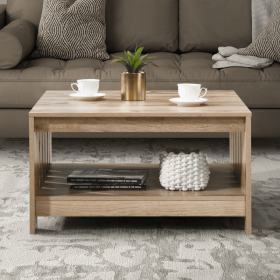 31.5 In. Black Oak Square Wood Coffee Table (Option: OAK)