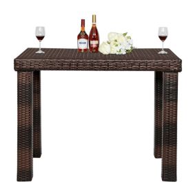 Thick Legged Brown Gradient Woven Rattan Bar Table Iron Frame, Including Bar Table Only (Color: Brown)