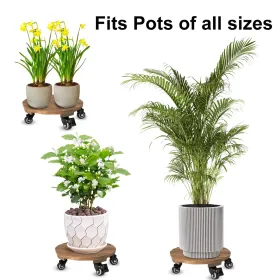 12inch Round Wooden Plant Cart: Natural Beauty, Easy Mobility, Perfect For Gardening (Option: 12Inch)